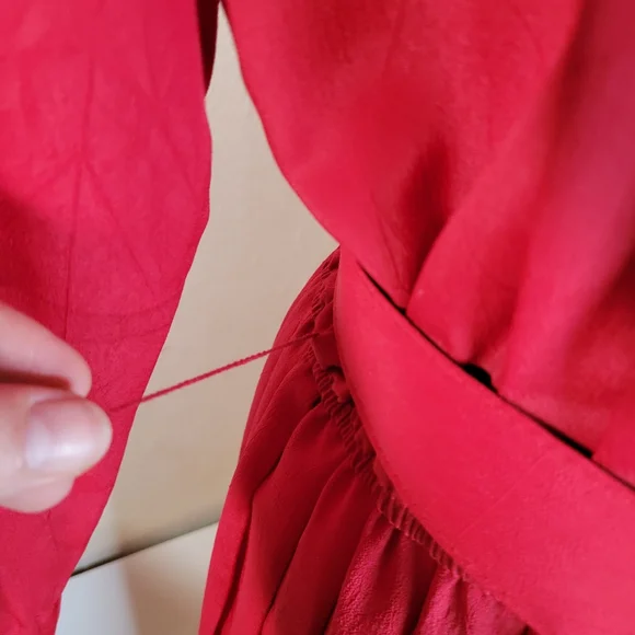 Vntg Leslie Fay Petites USA Made Button front Pleated Skirt Red dress Size 12 - Picture 5 of 13